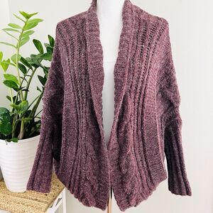 Vintage Hummingbird Y2K Purple Textured Chunky Knit Cocoon Cardigan Sweater S/M
